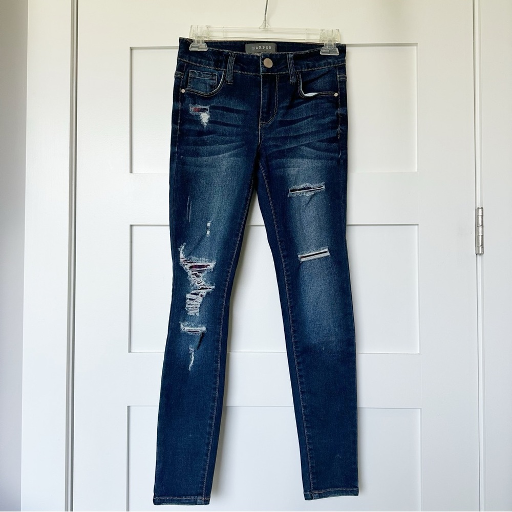 Francesca’s Harper Distressed Plaid Jeans